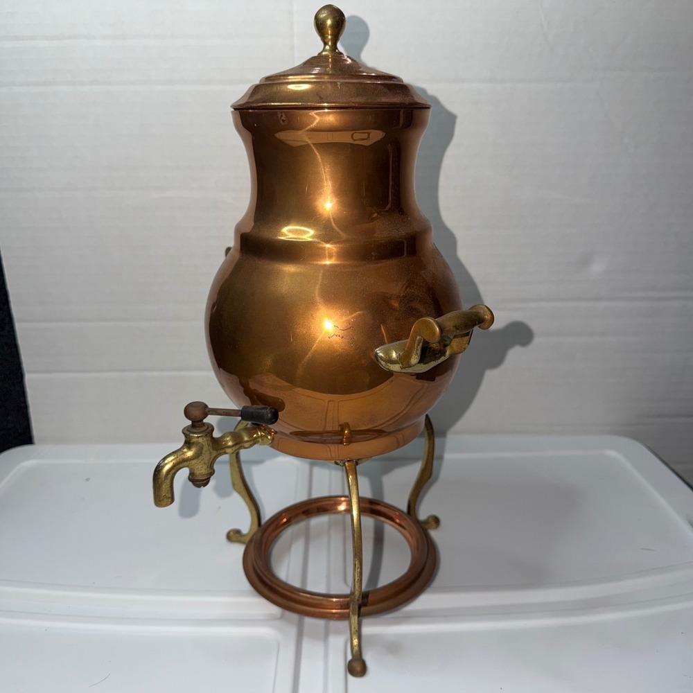 Vintage Italian Copper Brass Samovar Tea Coffee Urn Made Italy 0330 Spigot Stand